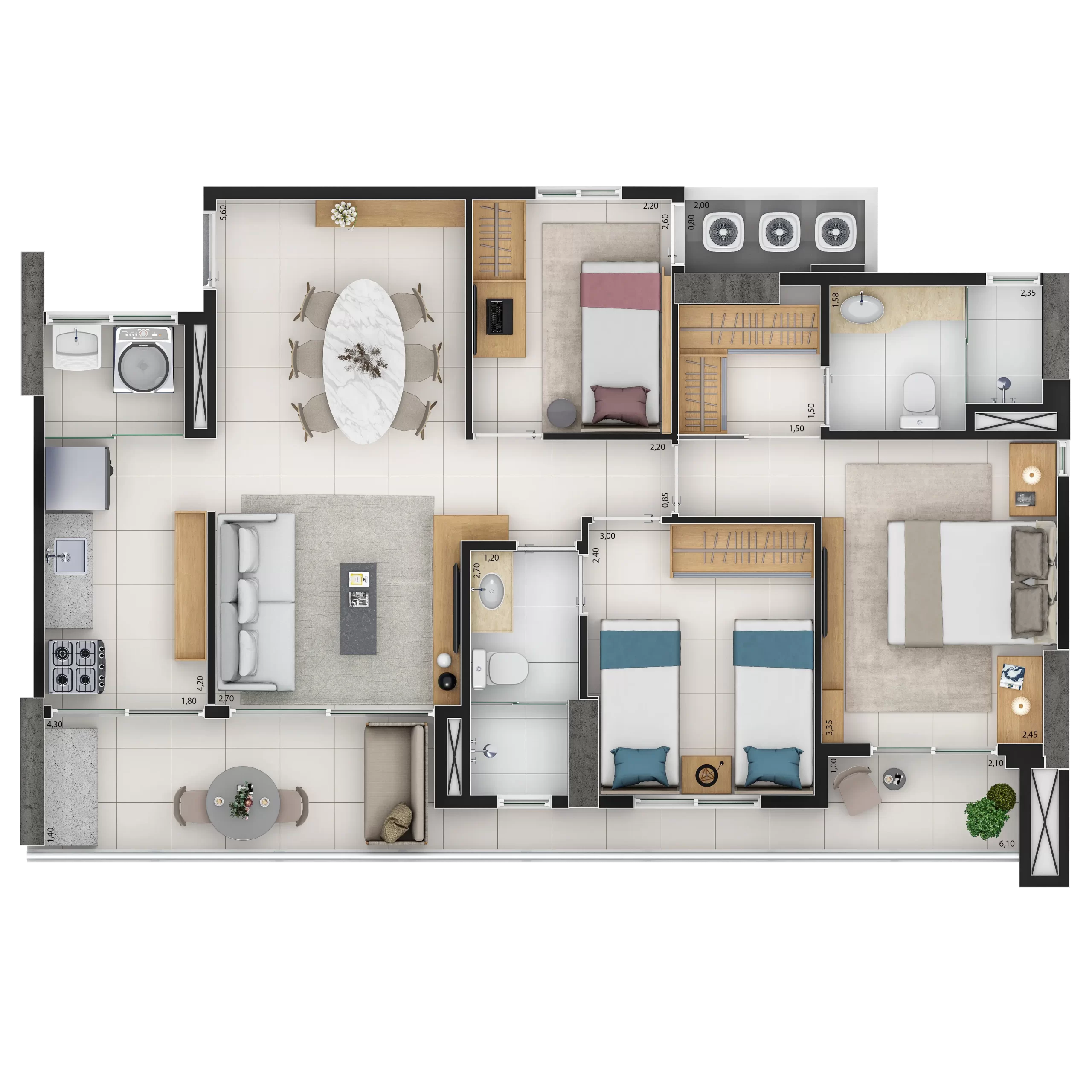 APTO. TIPO A PADRÃO: 79,53m²