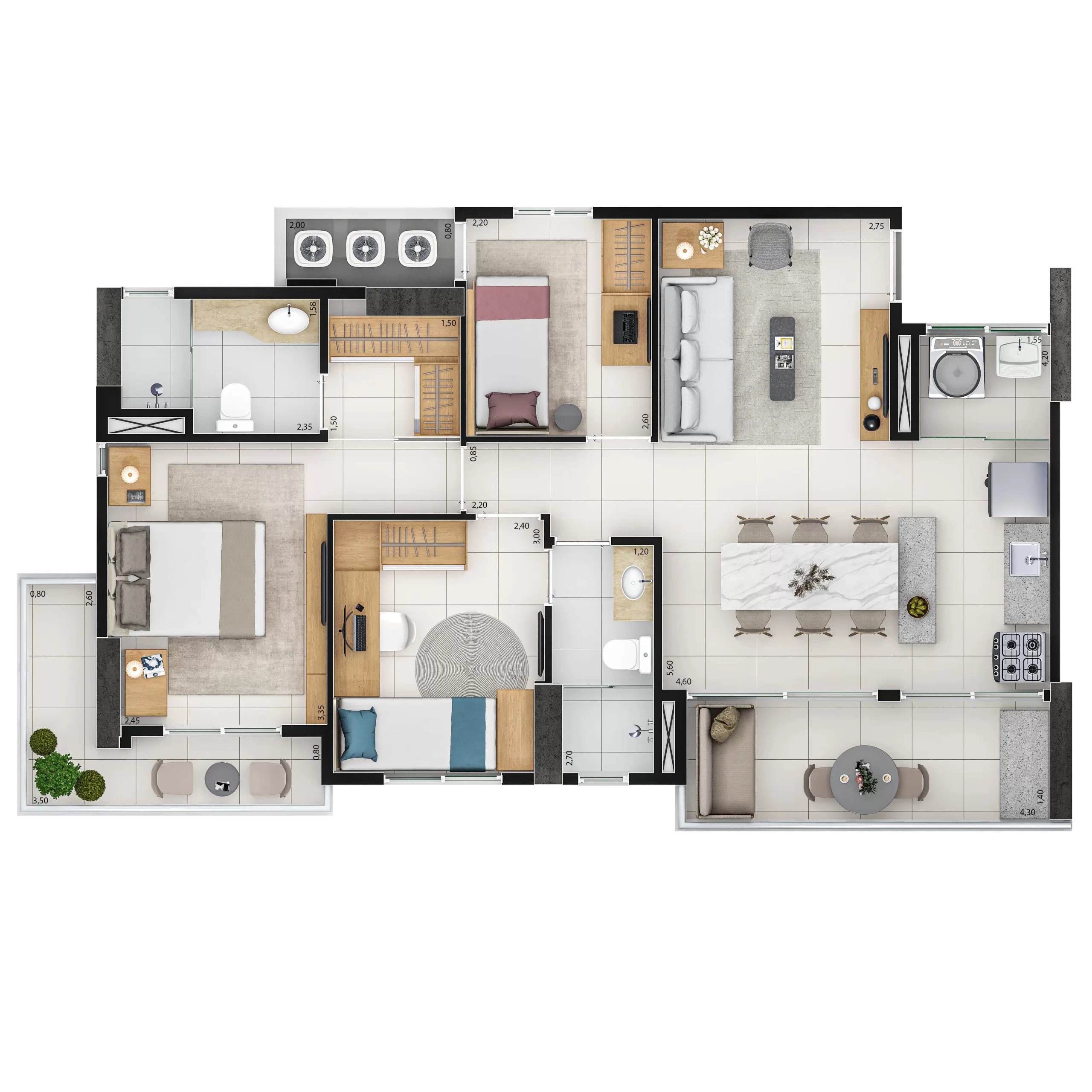 APTO. A COZ INTEGRADA: 79,93m²