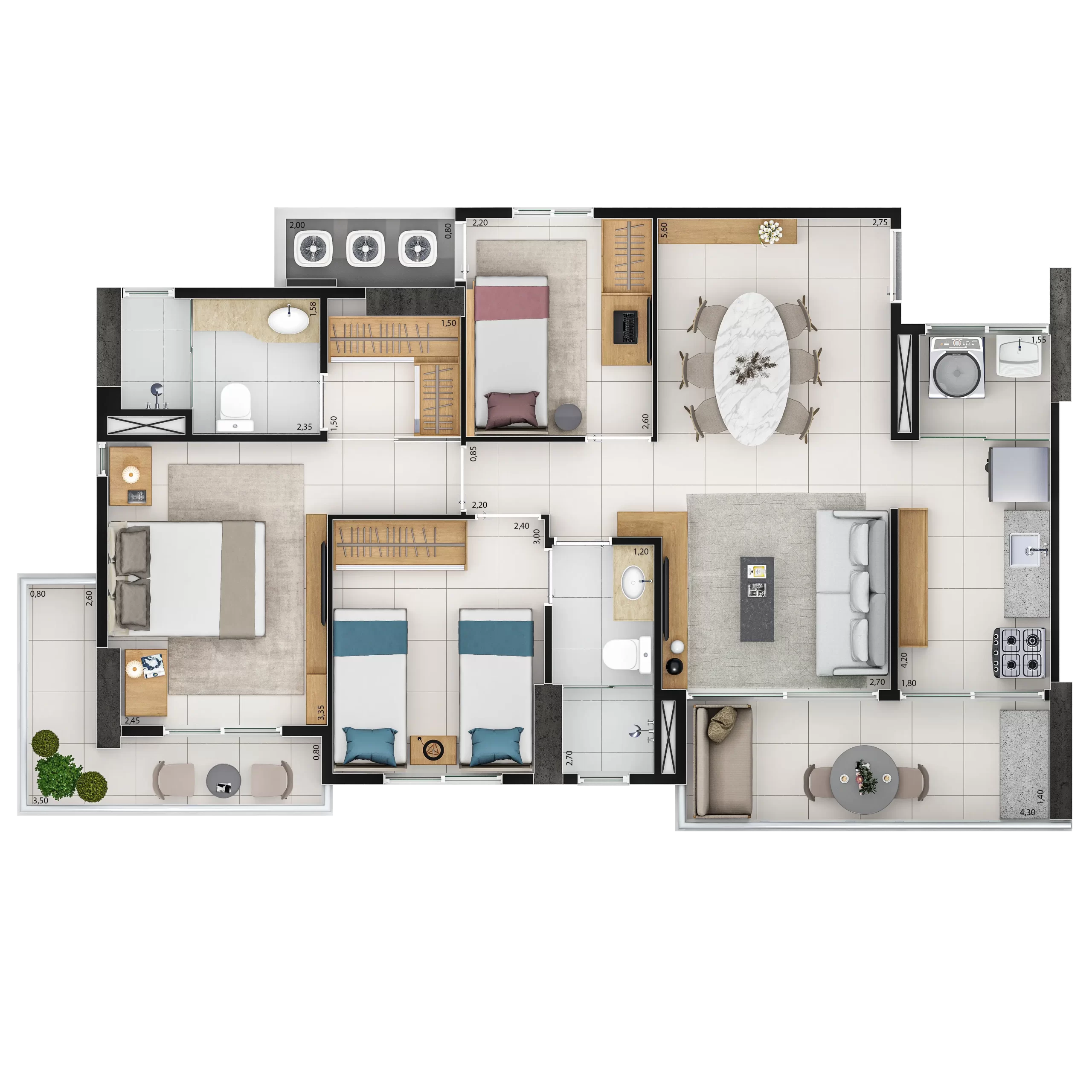 APTO. TIPO A PADRÃO: 79,93m²