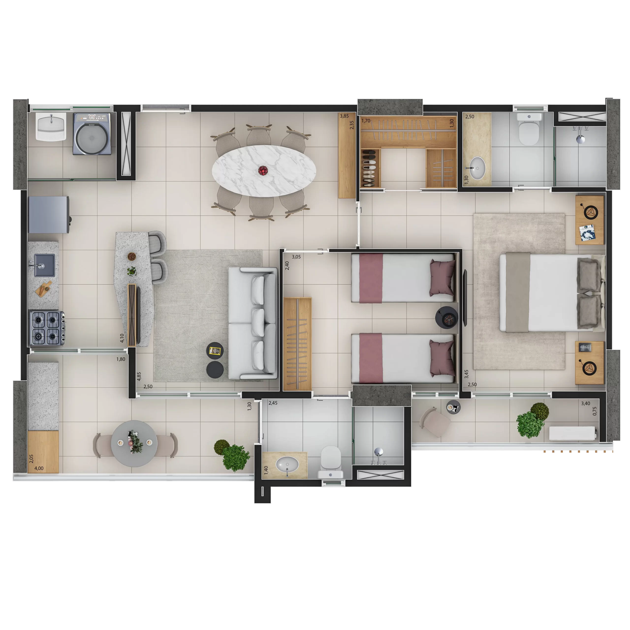 APTO. B COZ INTEGRADA: 66,44m²