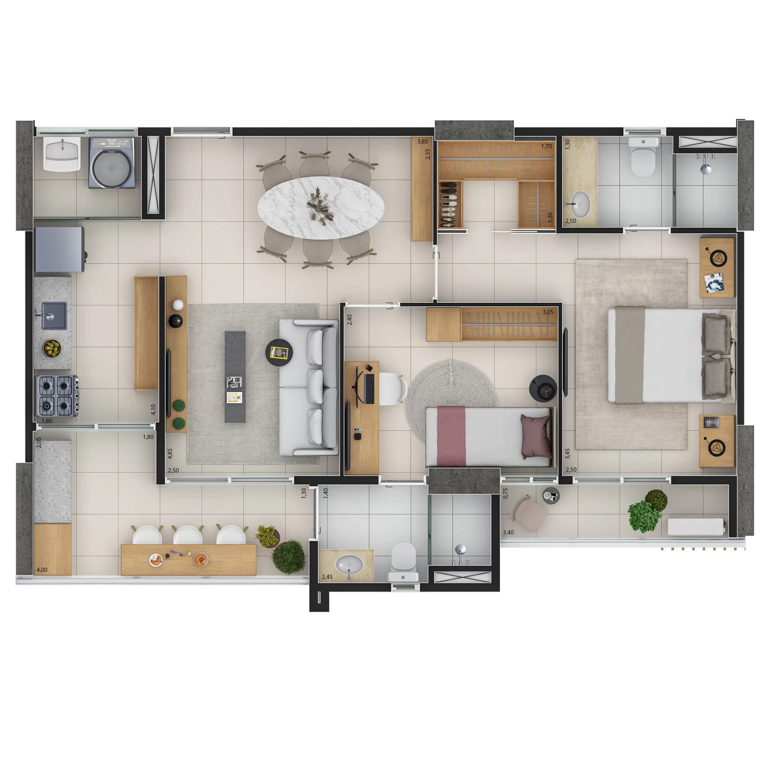 APTO. TIPO B PADRÃO: 66,44m²